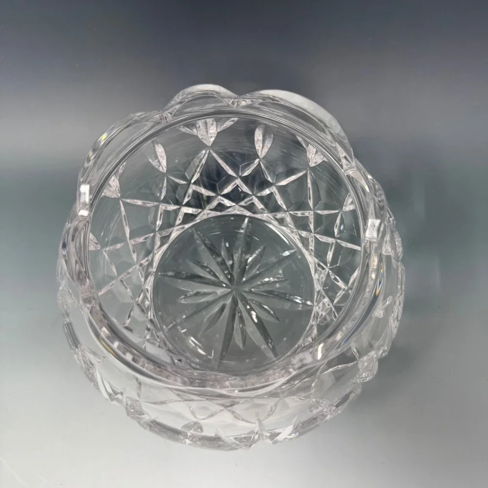Vintage Cut Crystal Scalloped Edge Rose Bowl Vase Clear Glass Floral Decor